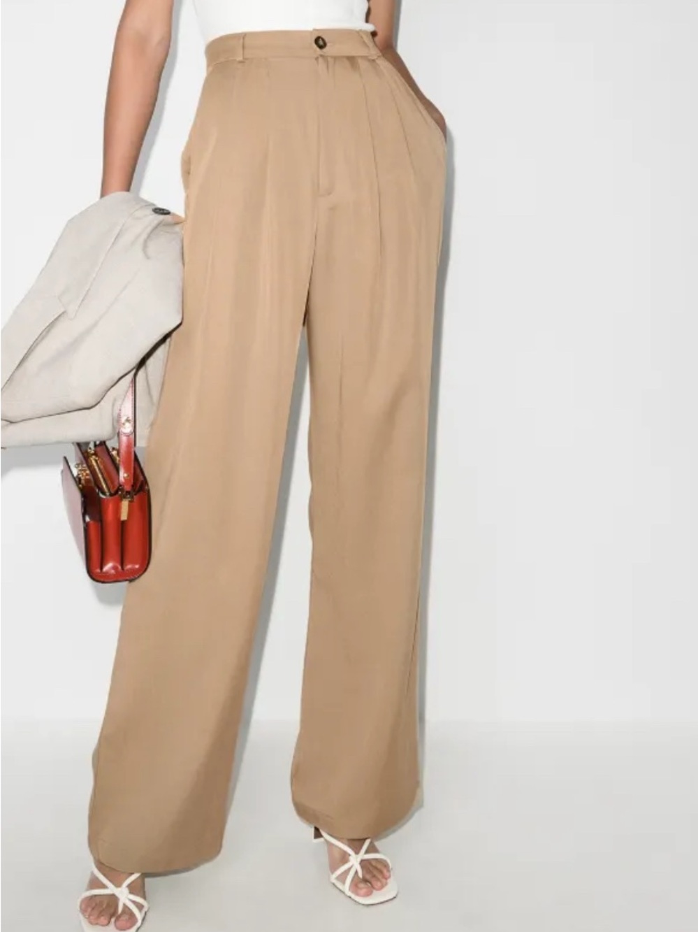 Reformation Khaki Mason High-Waist Wide-Leg Trousers | Size 8